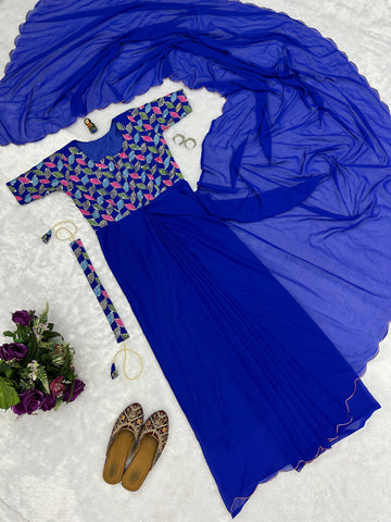 Flattering Georgette Blue Color Gown