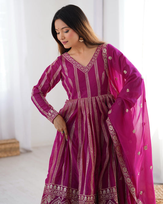 Demanding Sequence Work Pink Color Gown
