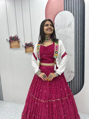 Stylish Red Georgette Ribbon Work Lehenga Choli