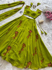 Innovative Green Georgette Hand Painted Lehenga