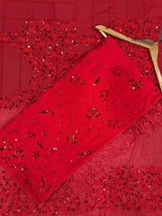 Luxuriant Red Color Georgette Embroidery Work Saree
