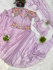 Stylish Purple Rangoli Silk Embroidery Koti With Draped Saree