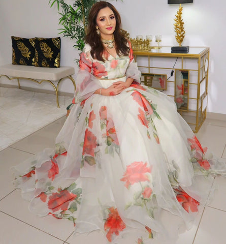 Admiring White Organza Floral Printed Lehenga Choli