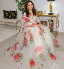 Admiring White Organza Floral Printed Lehenga Choli