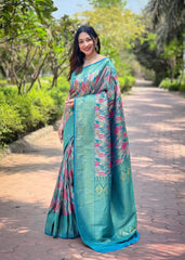 Attractive Kanchipattu Silk Aqua Blue Color Saree