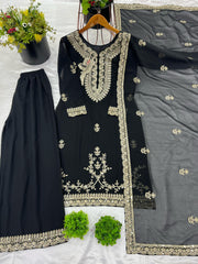 Attractive Sequence Work Black Color Palazzo Suit