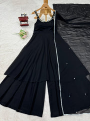 Party Wear Black Color Top With Palazzo