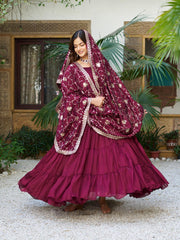 Function Wear Vichitra Silk Marron Color Gown