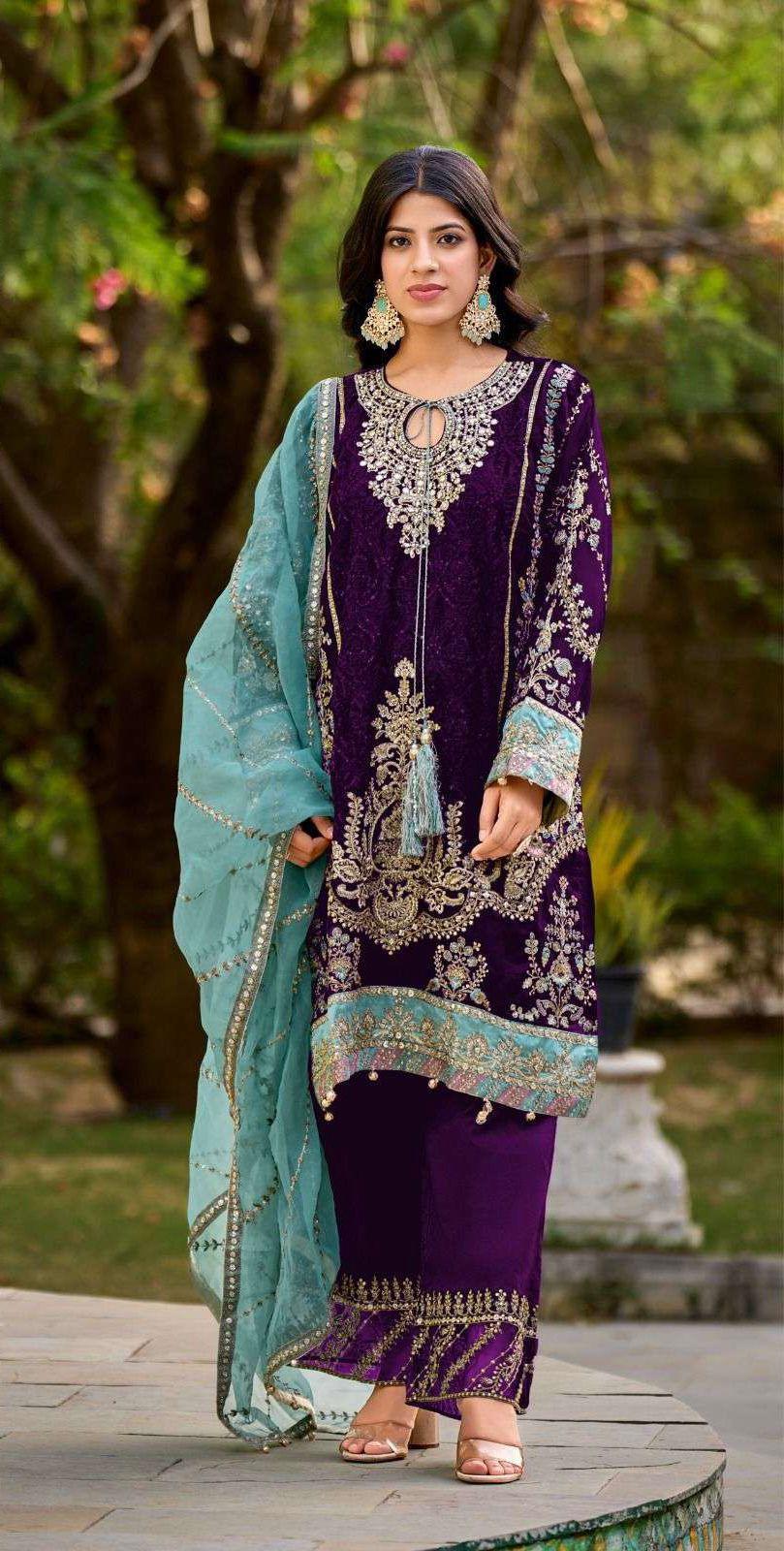 Superhit Velvet Embroidery Work Purple Color Salwar Suit