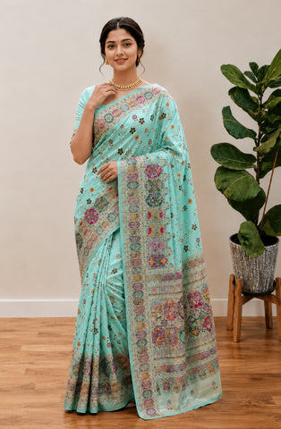 Beautiful Musterd Pashmina Silk Rajwadi Work Saree