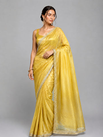 Peach Soft Tissue Silk with Fancy Lace Border Saree