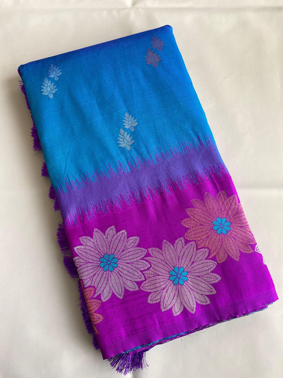 Beautiful Floral Zari Weaving Border Blue Color Silk Saree