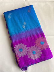 Beautiful Floral Zari Weaving Border Blue Color Silk Saree
