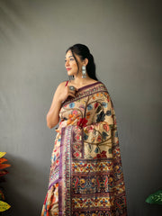 Captivating Digital Printed Cotton Beige Color Saree