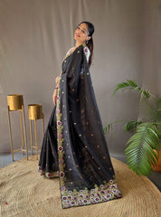 Awesome Black Color Matka Silk Saree