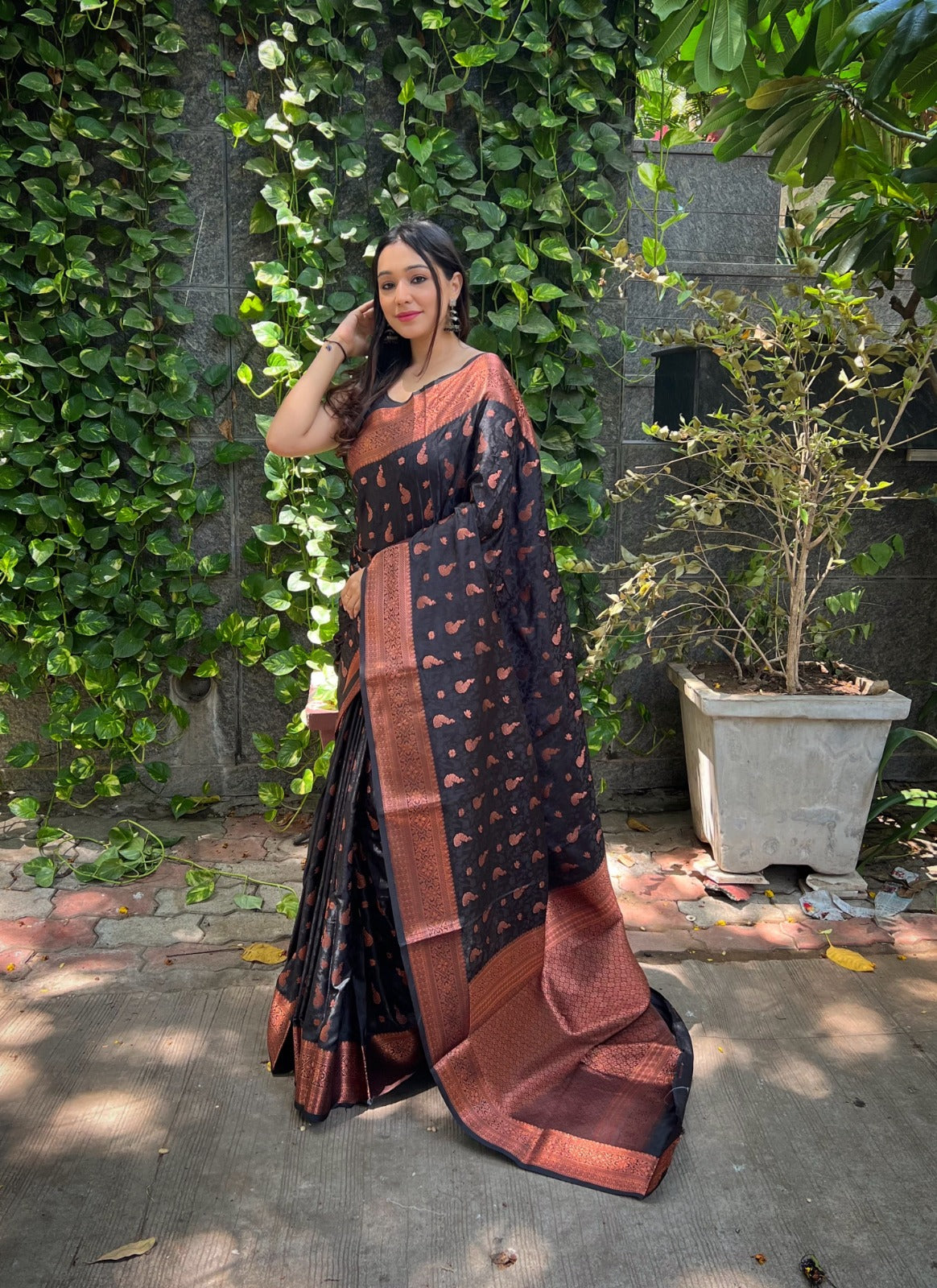 Outstanding Black Color Soft  Silk Saree