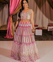 Wedding & Party Wear Mono Silk Embroidery Work Pink Multi Color Lehenga Choli