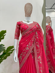 Wedding & Party Wear Tibby Silk Pink Color Designer Saree