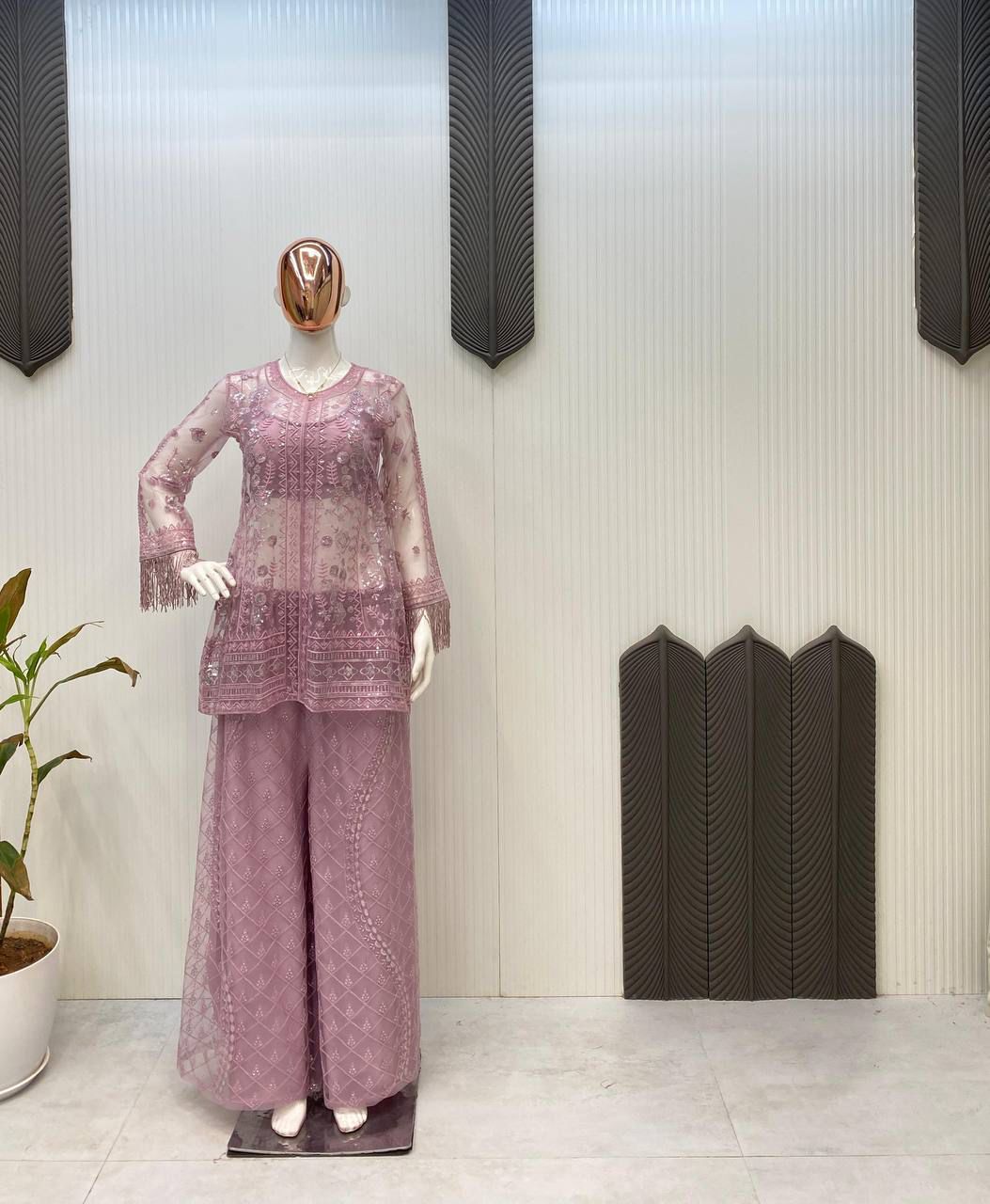 Ethnic Wear Lavender Color Top With Palazzo