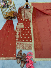 Superhit Banarasi Silk Sequence Work Orange Color Sharara Suit