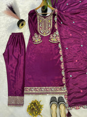 Wine Color Embroidery Work Salwar Suit