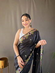 Awesome Black Color Matka Silk Saree