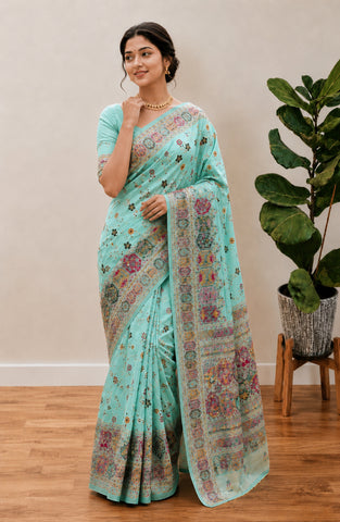 Beautiful Musterd Pashmina Silk Rajwadi Work Saree