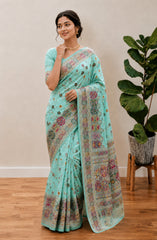 Beautiful Musterd Pashmina Silk Rajwadi Work Saree