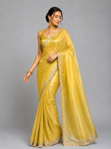 Peach Soft Tissue Silk with Fancy Lace Border Saree