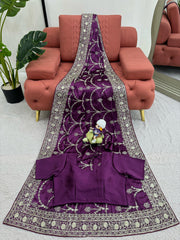 Function Wear Satin Silk Wine Color saree