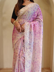 Classic Light Pink Color Digital Print Organza Saree