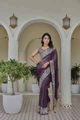 Stylish Pink Silver Crunchi Thread Work Saree