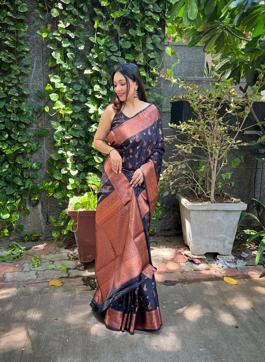 Outstanding Black Color Soft  Silk Saree