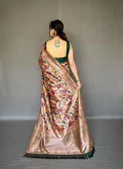 Kalamkari Fusion Print Beige Color Silk Saree