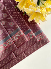 Captivating Bandhani Print With Work Brown Color Saree