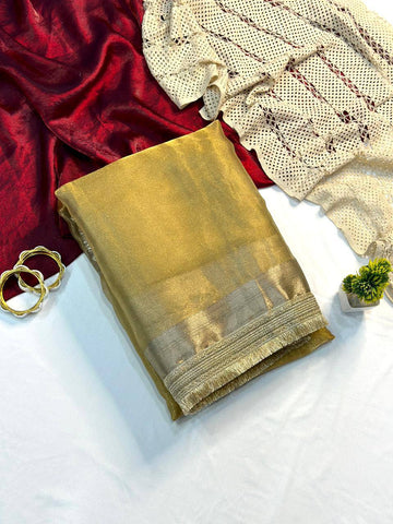 Peach Soft Tissue Silk with Fancy Lace Border Saree