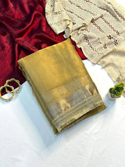 Peach Soft Tissue Silk with Fancy Lace Border Saree