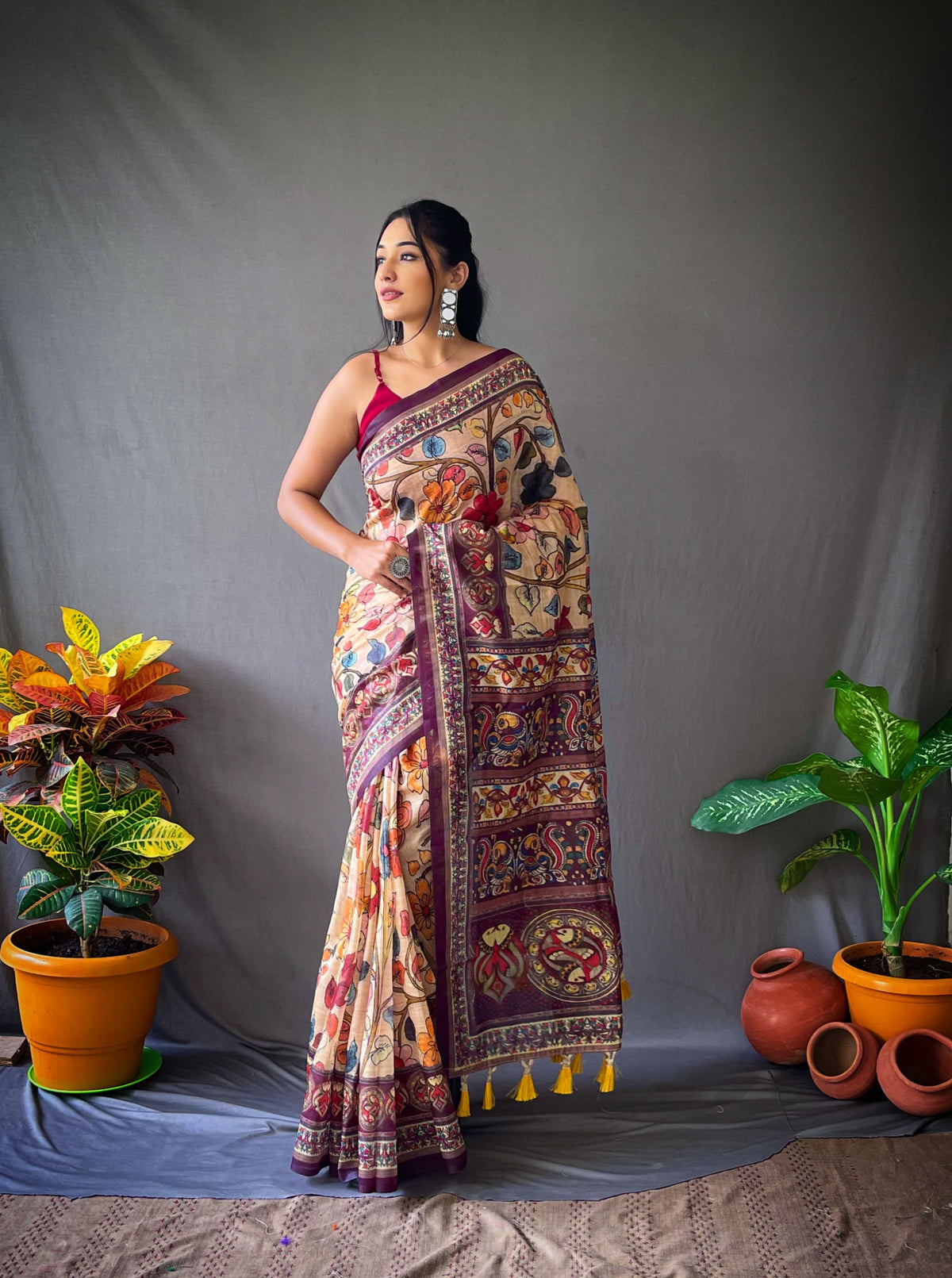 Captivating Digital Printed Cotton Beige Color Saree