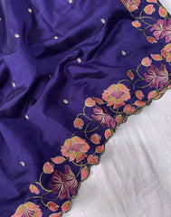 Decent Tussar Silk Navy Blue Color Saree