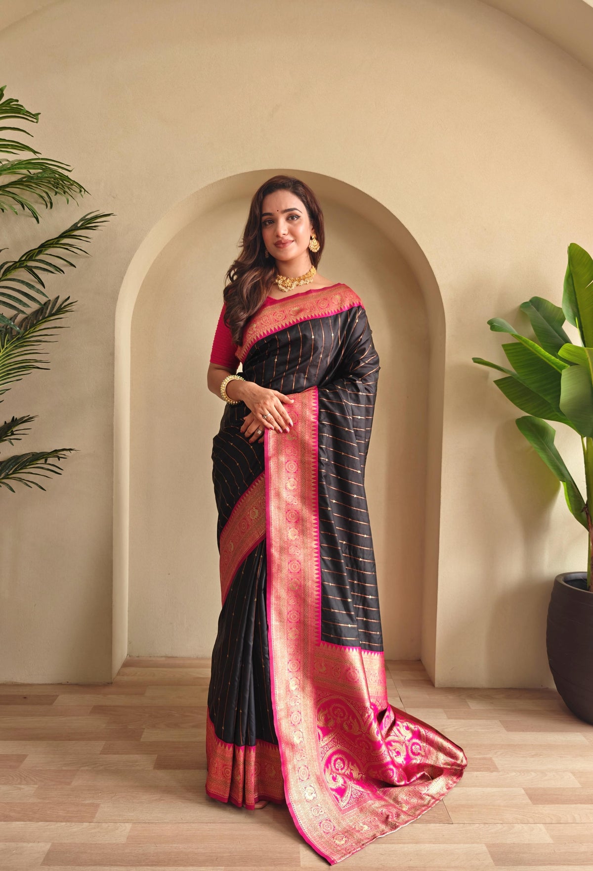 Festive Wear Black Color Rich Pallu Paithani Silk Saree
