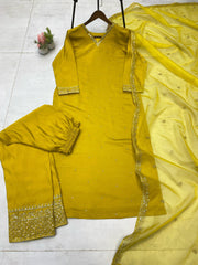 Good Looking Roman Silk Yellow Color Salwar Suit