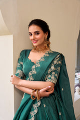Designer Gold Crush Teal Green Color Lehenga