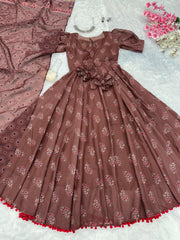 Peaceful Printed Cotton Brown Color Gown