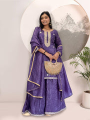 Pretty Purple Crush Silk Embroidery Work Palazzo Suit