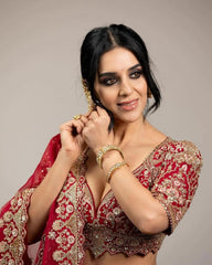 Occasion Wear Malai Satin Red Color Bridal Lehenga Choli
