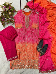 Precious Embroidery Work Pink With Orange Color Salwar Suit