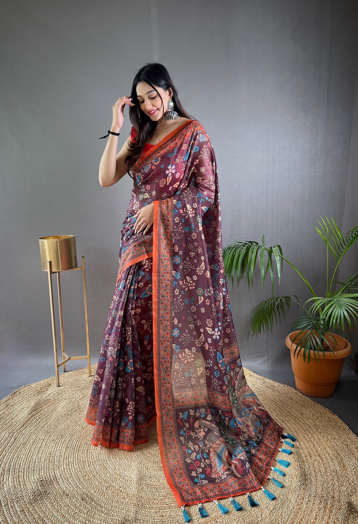 Blissful Malai Cotton Purple Color Saree