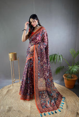 Blissful Malai Cotton Purple Color Saree