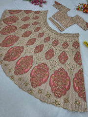 Trendy Peach Silk Embroidery Work Lehenga Choli