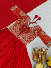 Captivating Pure Bandhrej Orange Color Gown